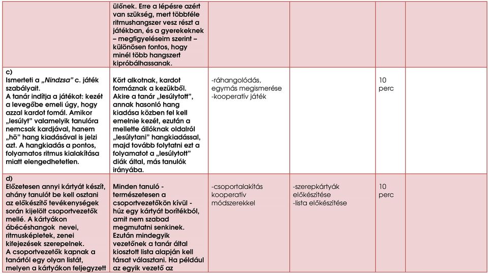 d) Elızetesen annyi kártyát készít, ahány tanulót be kell osztani az elıkészítı tevékenységek során kijelölt csoportvezetık mellé.