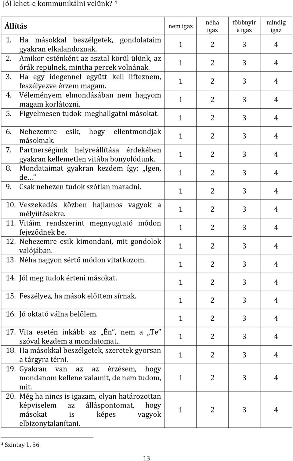 Nehezemre esik, hogy ellentmondjak másoknak. 7. Partnerségünk helyreállítása érdekében gyakran kellemetlen vitába bonyolódunk. 8. Mondataimat gyakran kezdem így: Igen, de 9.