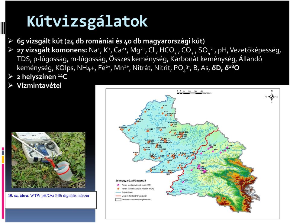 Összes keménység, Karbonát keménység, Állandó keménység, KOIps, NH4+, Fe 2+, Mn 2+, Nitrát, Nitrit,