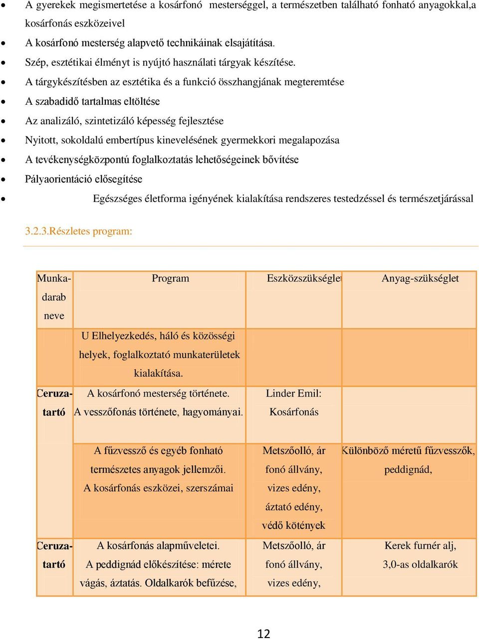 A tárgykészítésben az esztétika és a funkció összhangjának megteremtése A szabadidő tartalmas eltöltése Az analizáló, szintetizáló képesség fejlesztése Nyitott, sokoldalú embertípus kinevelésének