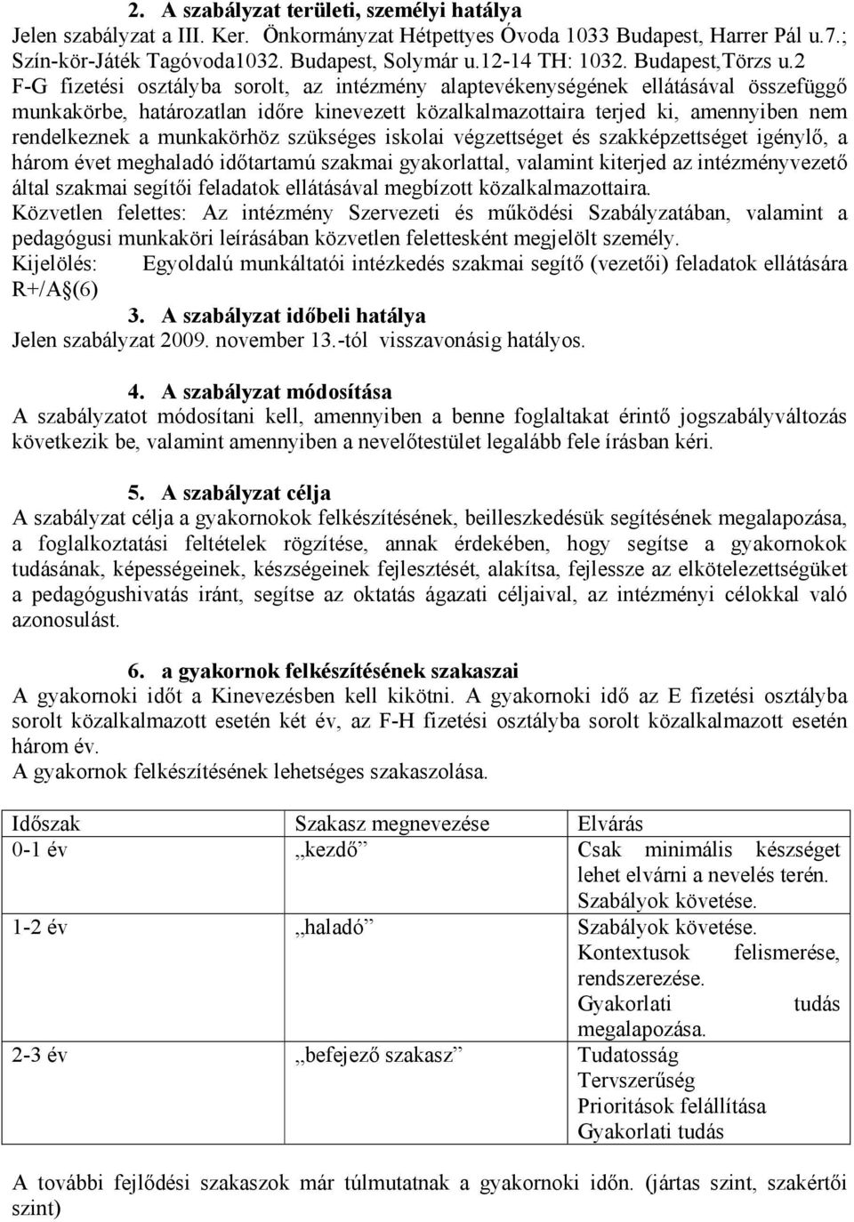 2 F-G fizetési osztályba sorolt, az intézmény alaptevékenységének ellátásával összefüggő munkakörbe, határozatlan időre kinevezett közalkalmazottaira terjed ki, amennyiben nem rendelkeznek a