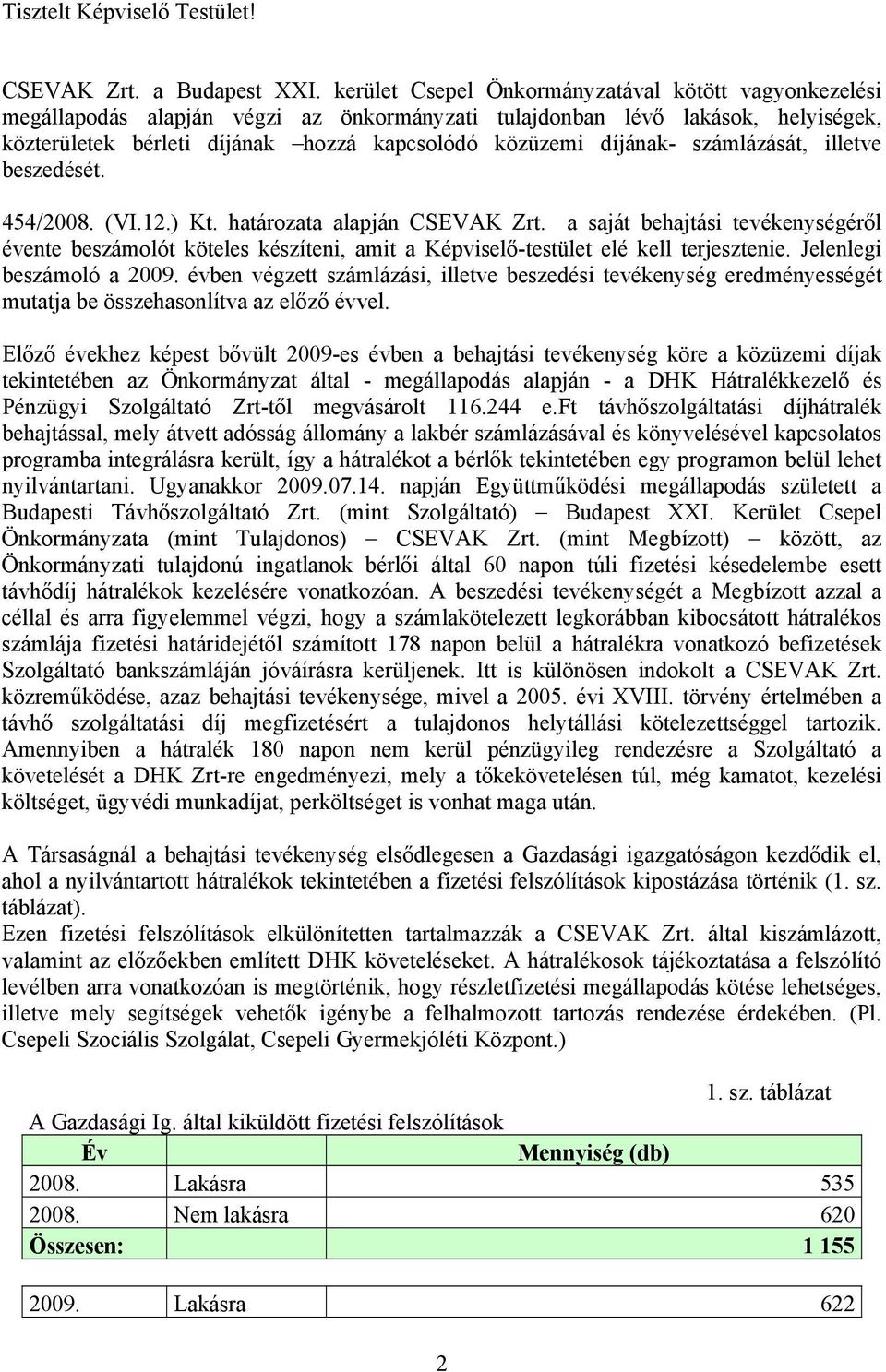 számlázását, illetve beszedését. 454/2008. (VI.12.) Kt. határozata alapján CSEVAK Zrt.