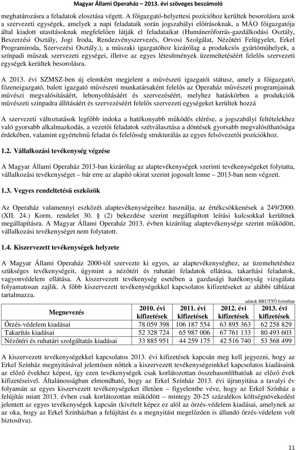 megfelelően látják el feladataikat (Humánerőforrás-gazdálkodási Osztály, Beszerzési Osztály, Jogi Iroda, Rendezvényszervezés, Orvosi Szolgálat, Nézőtéri Felügyelet, Erkel Programiroda, Szervezési