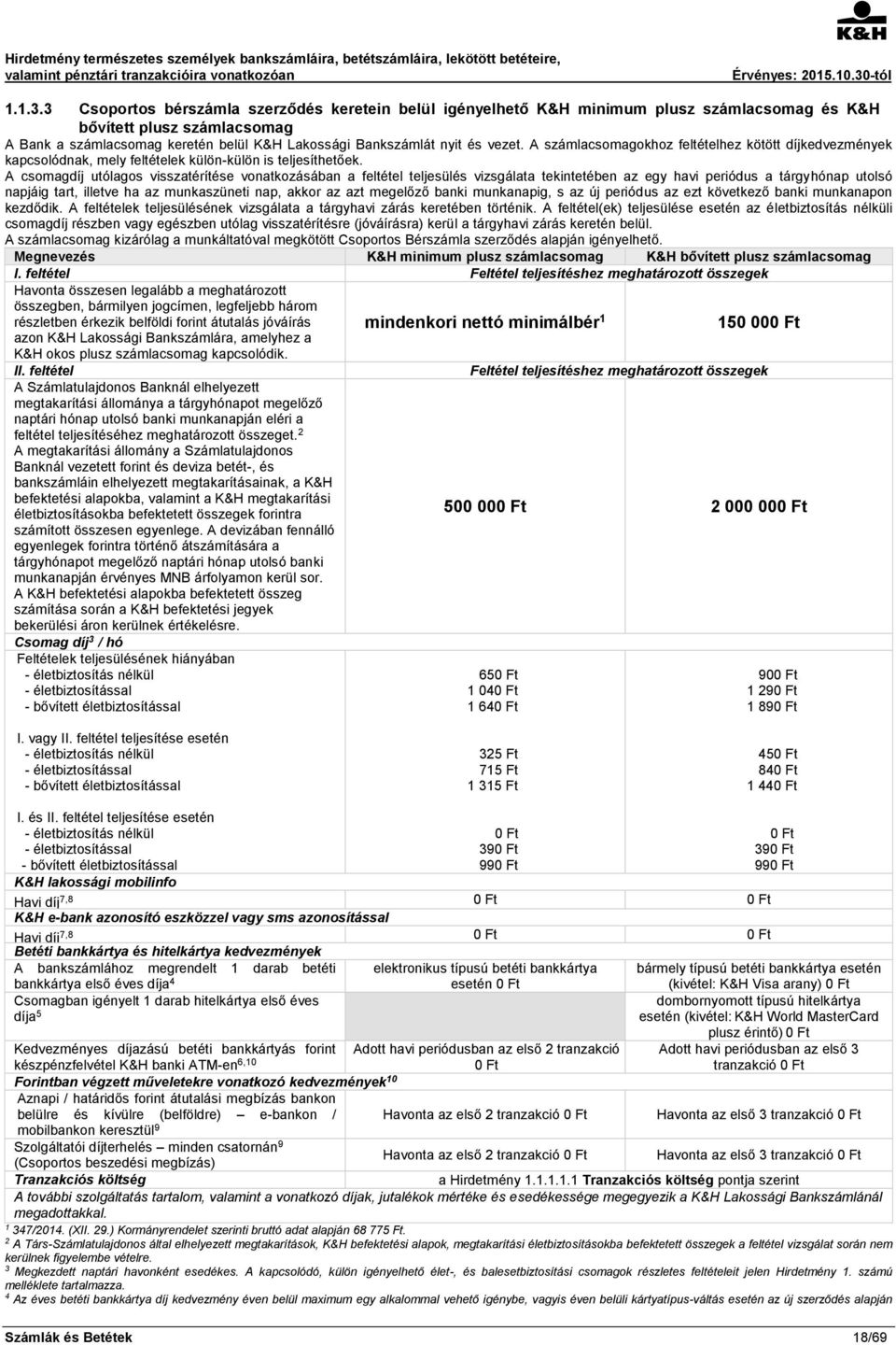 vezet. A számlacsomagokhoz feltételhez kötött díjkedvezmények kapcsolódnak, mely feltételek külön-külön is teljesíthetőek.