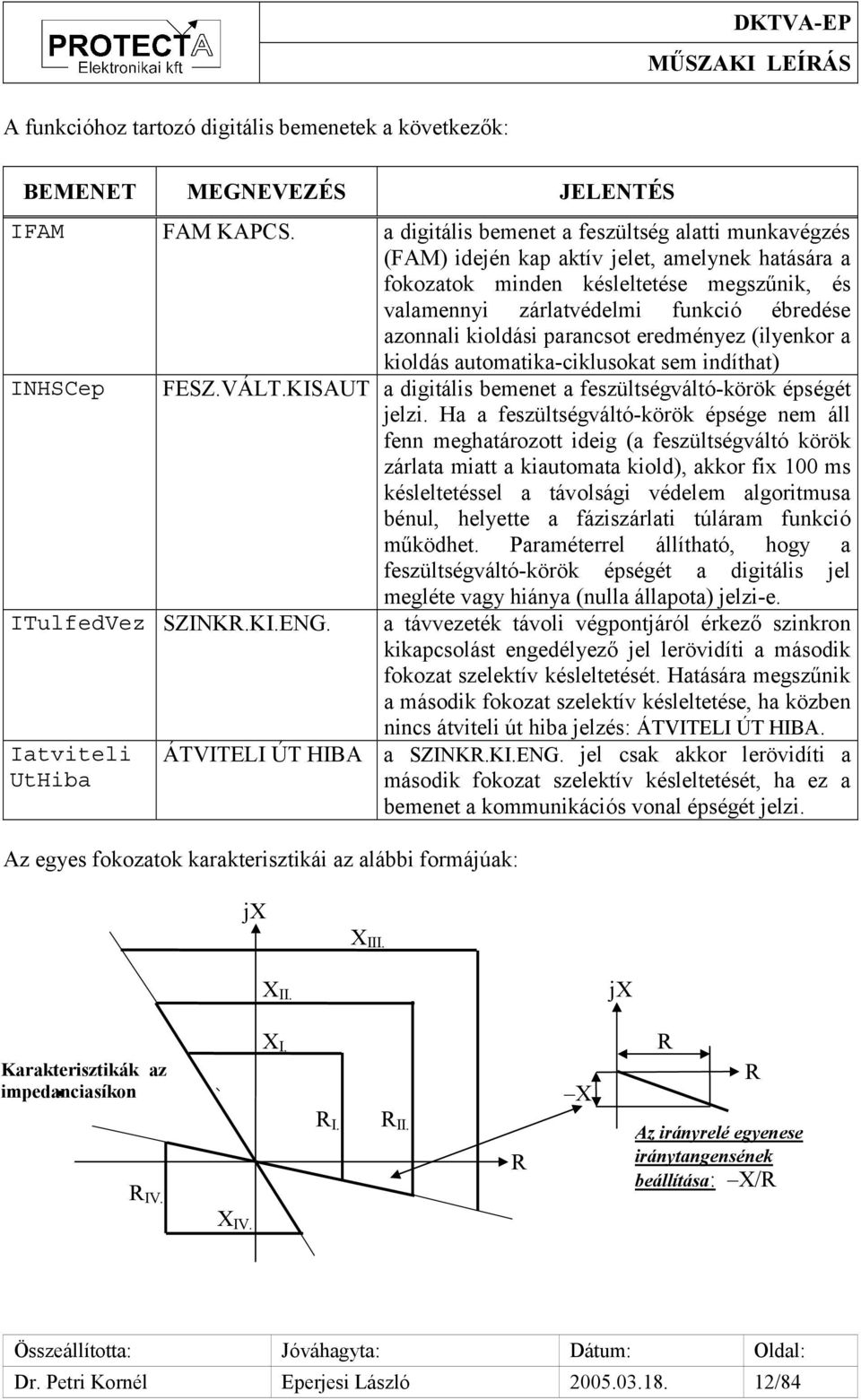 kioldási parancsot eredményez (ilyenkor a kioldás automatika-ciklusokat sem indíthat) INHSCep FESZ.VÁLT.KISAUT a digitális bemenet a feszültségváltó-körök épségét jelzi.