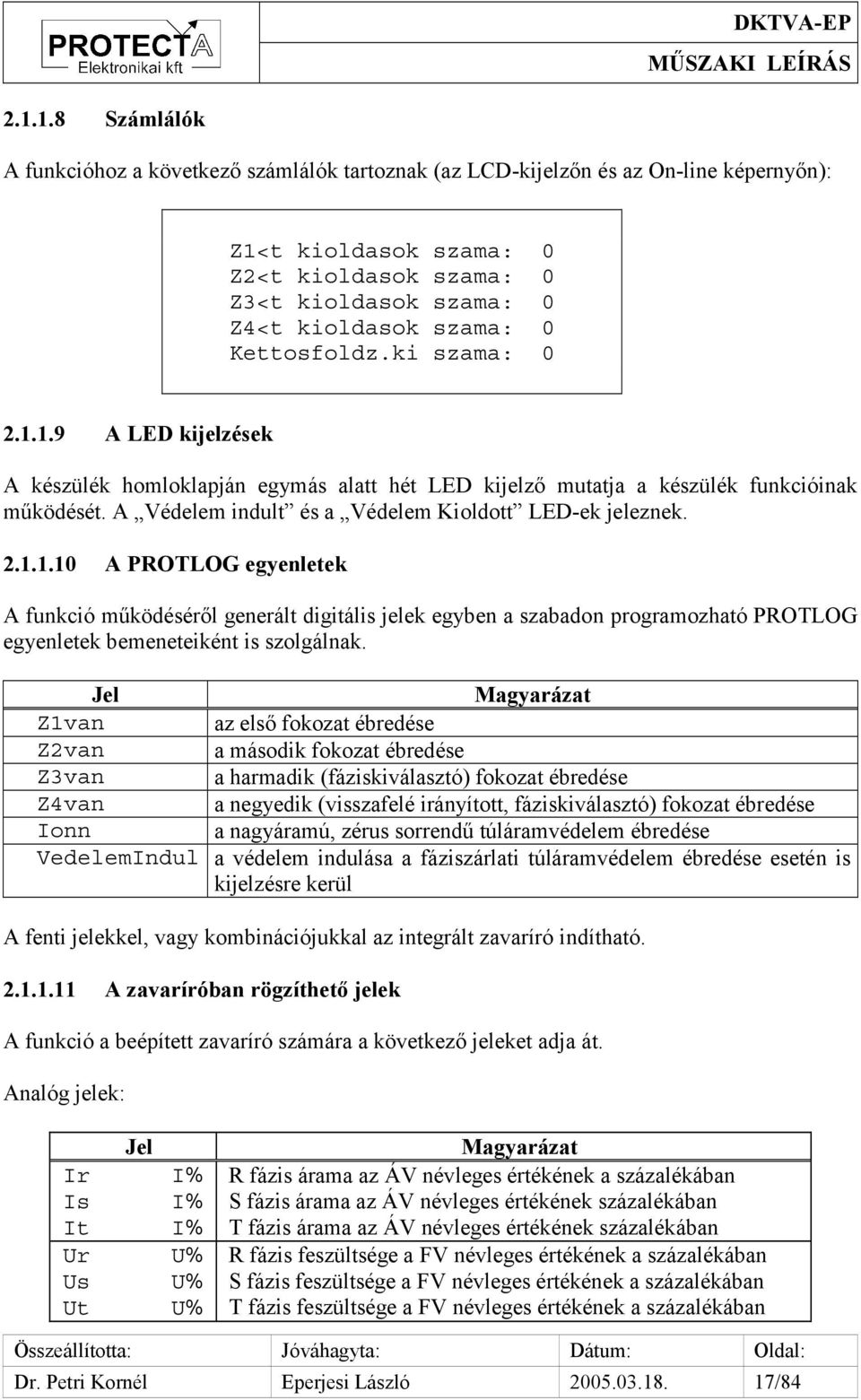 A Védelem indult és a Védelem Kioldott LED-ek jeleznek. 2.1.