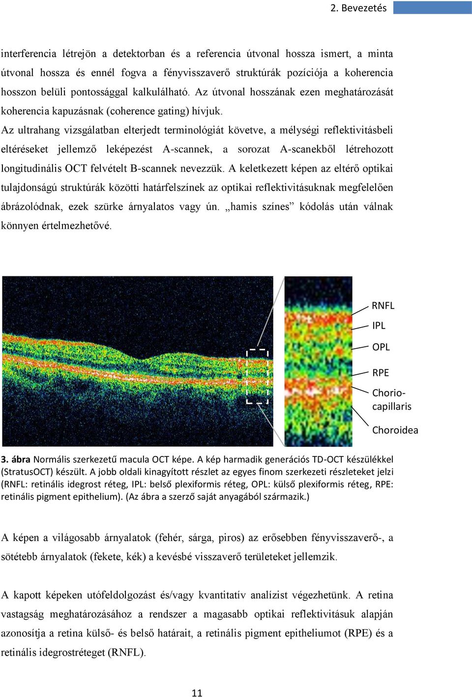 Az ultrahang vizsgálatban elterjedt terminológiát követve, a mélységi reflektivitásbeli eltéréseket jellemző leképezést A-scannek, a sorozat A-scanekből létrehozott longitudinális OCT felvételt