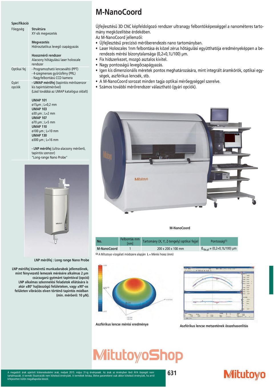 mm UMAP 103 ø30 µm ; L=2 mm UMAP 107 ø70 µm ; L=5 mm UMAP 110 ø100 µm ; L=10 mm UMAP 130 ø300 µm ; L=16 mm - LNP mérőfej (ultra-alacsony mérőerő, tapintós szenzor) "Long-range Nano Probe" M-NanoCoord