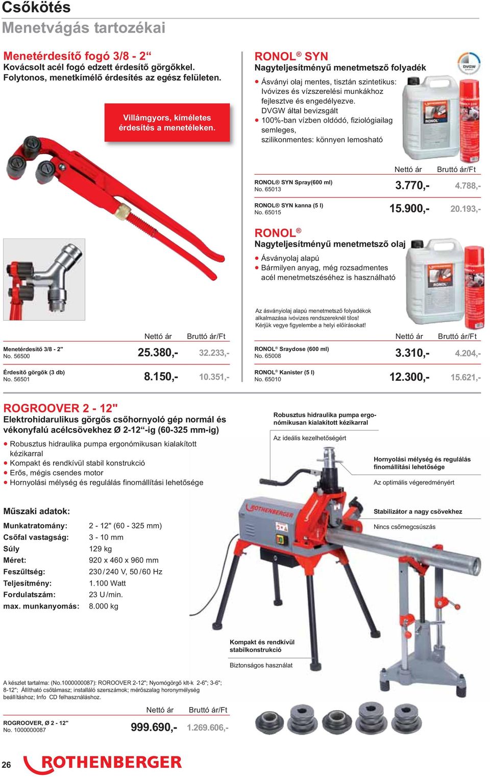 DVGW által bevizsgált 100%-ban vízben oldódó, fiziológiailag semleges, szilikonmentes: könnyen lemosható RONOL SYN Spray(600 ml) No. 65013 3.770,- 4.788,- RONOL SYN kanna (5 l) No. 65015 15.900,- 20.