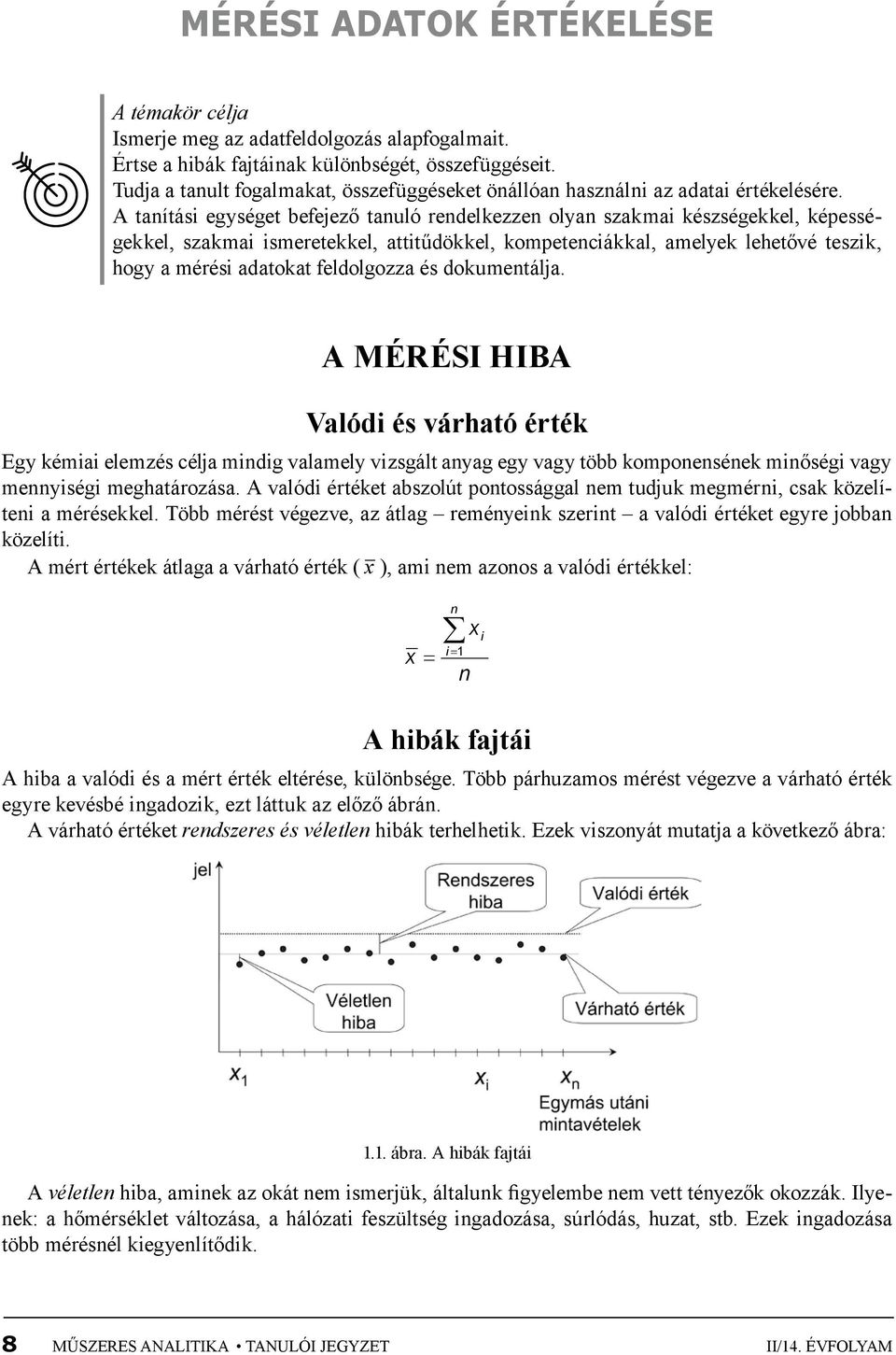 A tanítási egységet befejező tanuló rendelkezzen olyan szakmai készségekkel, képességekkel, szakmai ismeretekkel, attitűdökkel, kompetenciákkal, amelyek lehetővé teszik, hogy a mérési adatokat