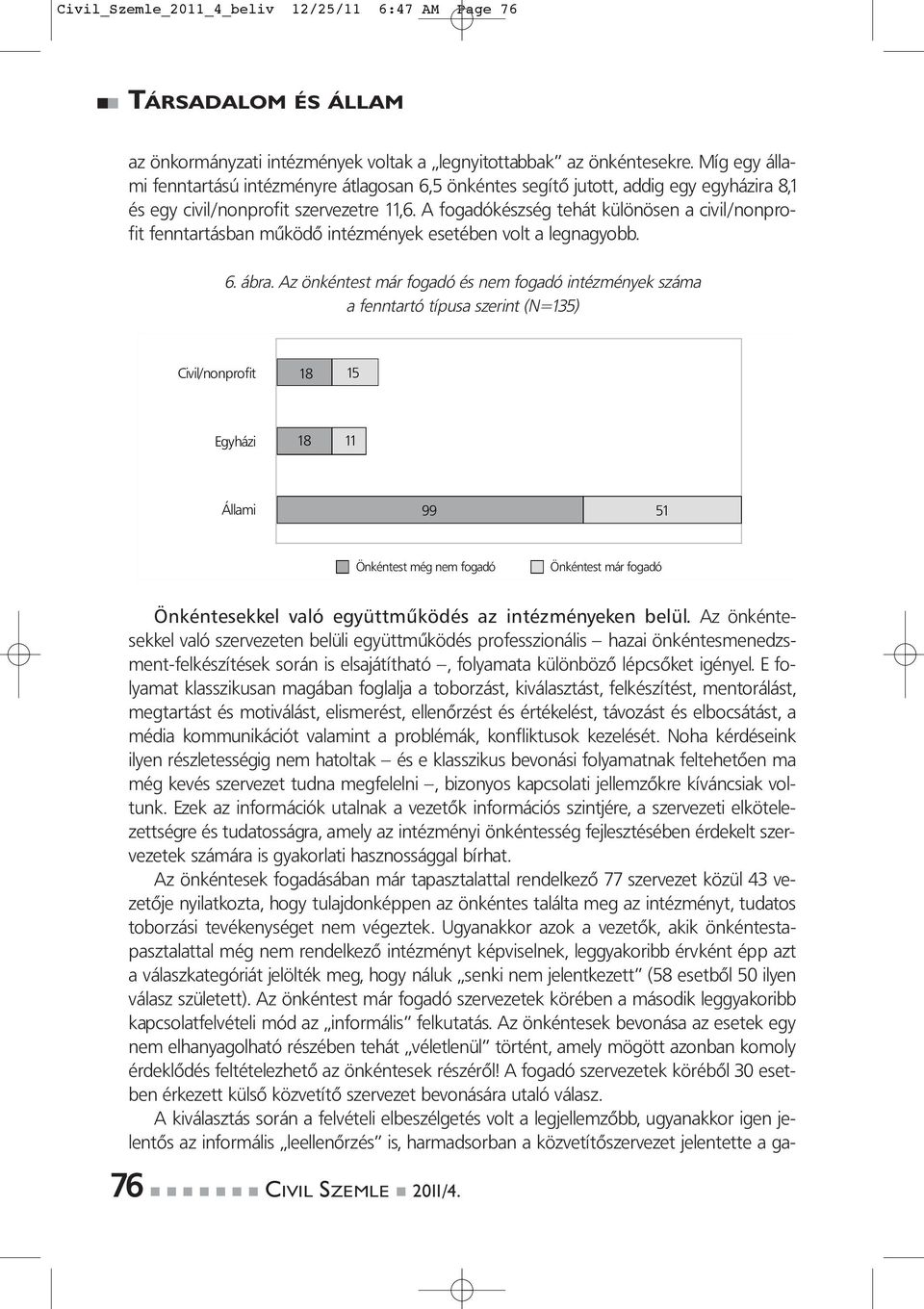 A fogadókészség tehát különösen a civil/nonprofit fenntartásban működő intézmények esetében volt a legnagyobb. 6. ábra.