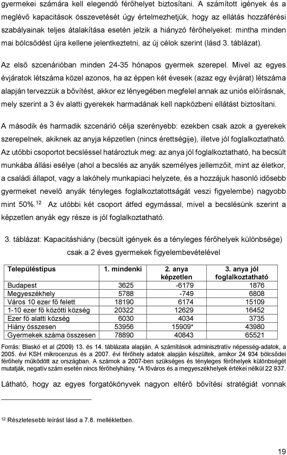 bölcsődést újra kellene jelentkeztetni, az új célok szerint (lásd 3. táblázat). Az első szcenárióban minden 24-35 hónapos gyermek szerepel.