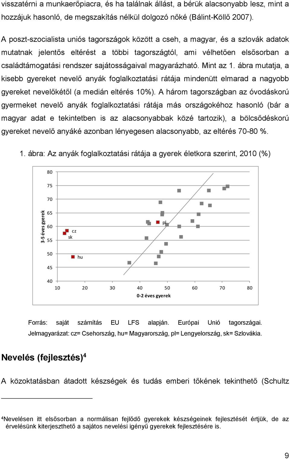 sajátosságaival magyarázható. Mint az 1. ábra mutatja, a kisebb gyereket nevelő anyák foglalkoztatási rátája mindenütt elmarad a nagyobb gyereket nevelőkétől (a medián eltérés 10%).