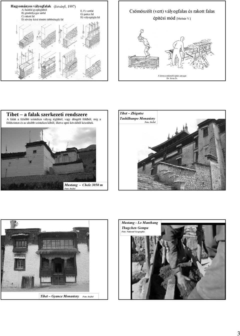 ] Tibet a falak szerkezeti rendszere A falak a felsőbb szinteken vályog téglából, vagy döngölt földből, míg a földszinten és az alsóbb szinteken kőből, illetve