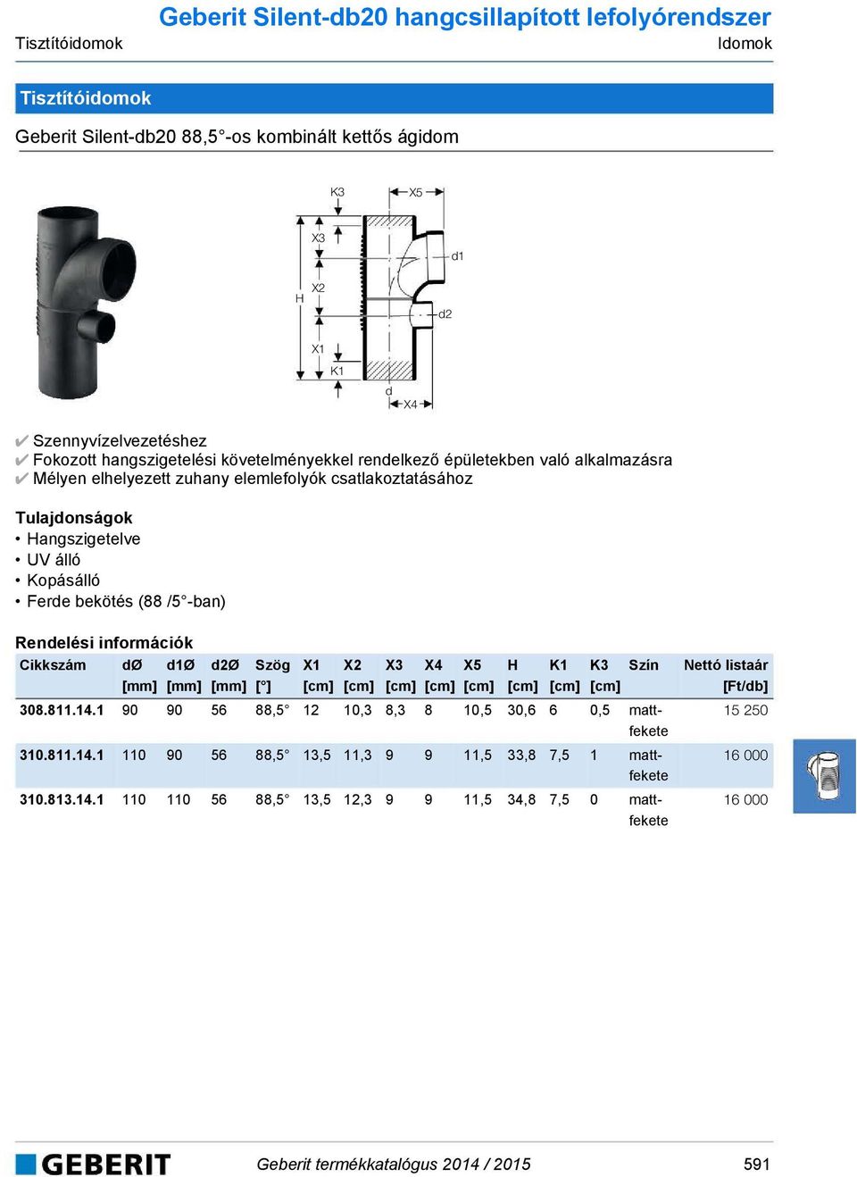 angszigetelve UV álló Kopásálló Fere bekötés (88 /5 -ban) Cikkszám Ø 1Ø 2Ø Szög [ ] X2 X3 X4 X5 K3 308.811.14.1 90 90 56 88,5 12 10,3 8,3 8 10,5 30,6 6 0,5 mattfekete 310.811.14.1 110 90 56 88,5 13,5 11,3 9 9 11,5 33,8 7,5 1 mattfekete 310.