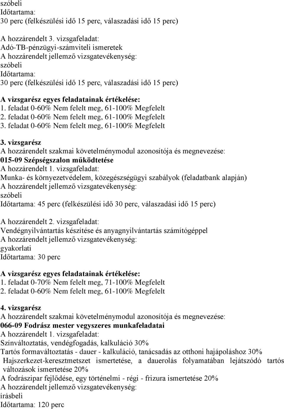 feladat 0-60% Nem felelt meg, 61-100% Megfelelt 2. feladat 0-60% Nem felelt meg, 61-100% Megfelelt 3.