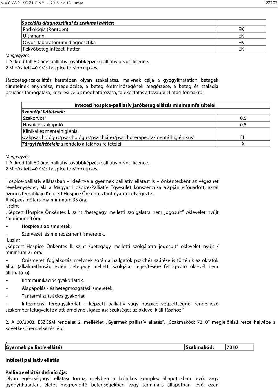 melynek célja a gyógyíthatatlan betegek tüneteinek enyhítése, megelőzése, a beteg életminőségének megőrzése, a beteg és családja pszichés támogatása, kezelési célok meghatározása, tájékoztatás a