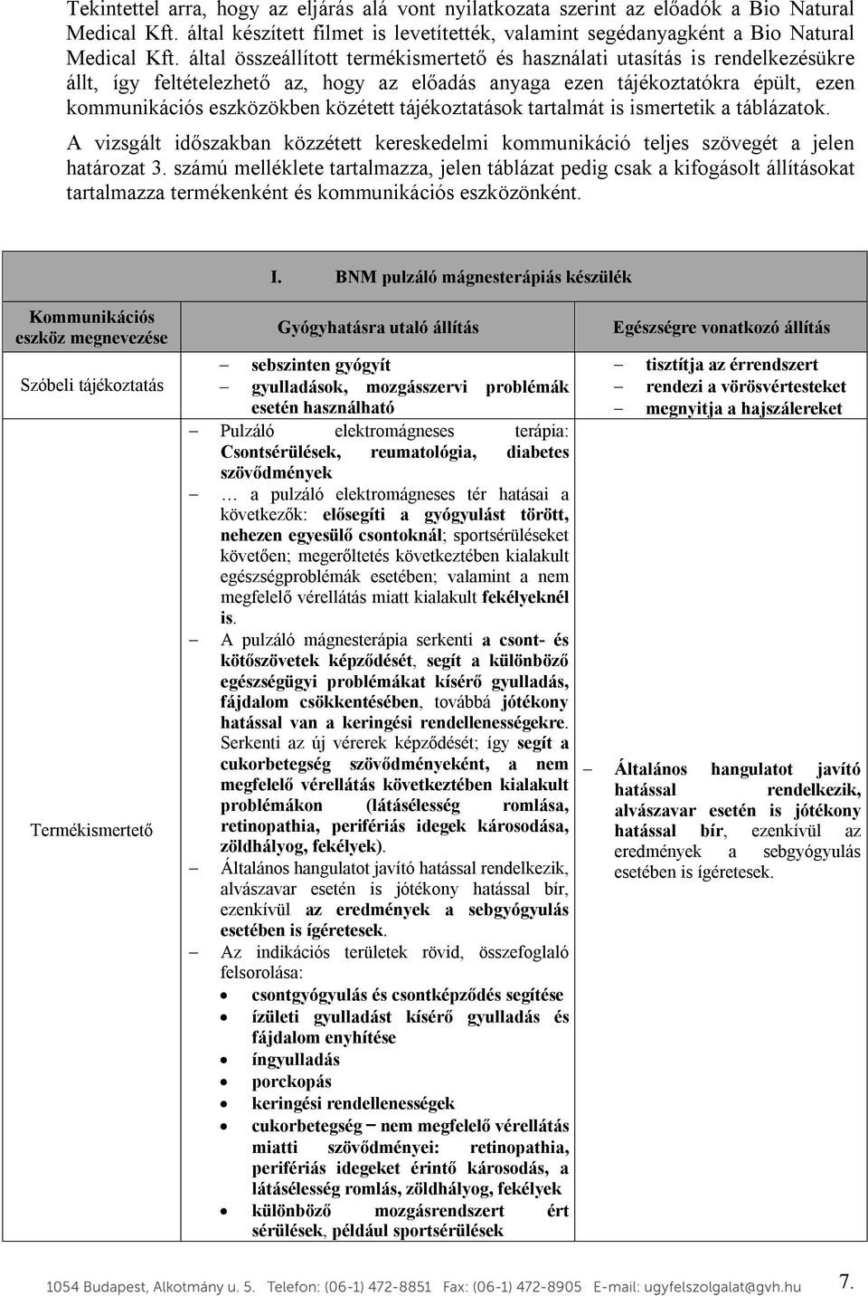 tájékoztatások tartalmát is ismertetik a táblázatok. A vizsgált időszakban közzétett kereskedelmi kommunikáció teljes szövegét a jelen határozat 3.