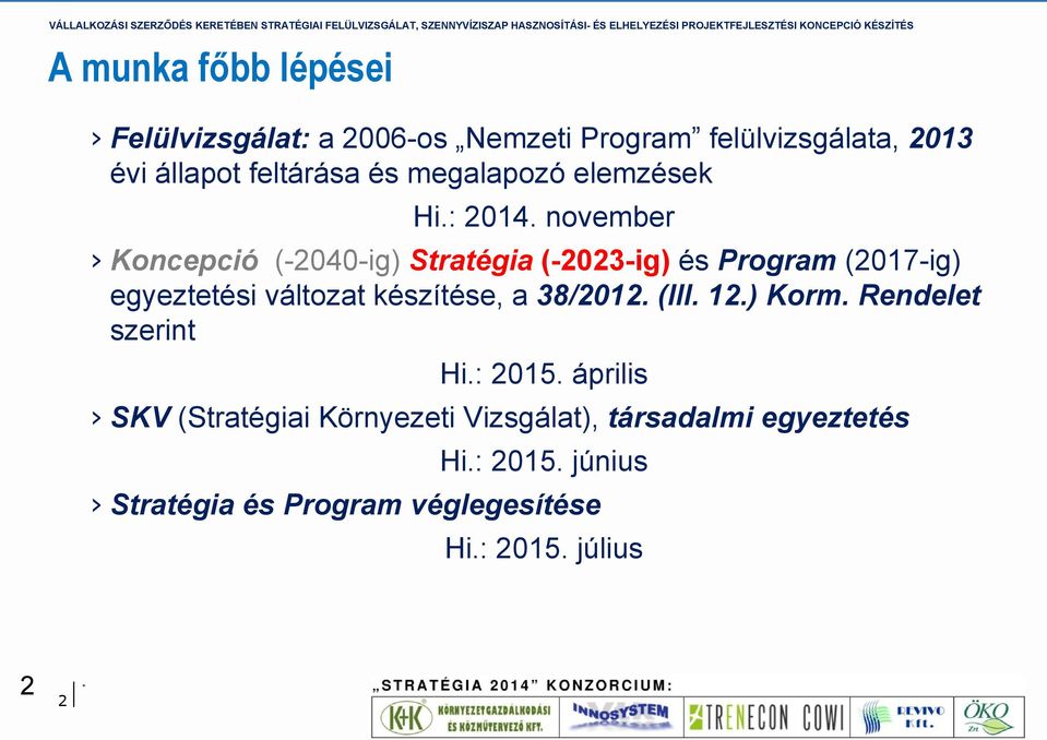 november Koncepció (-2040-ig) Stratégia (-2023-ig) és Program (2017-ig) egyeztetési változat készítése, a