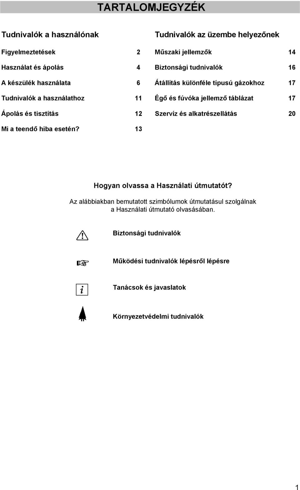 tisztítás 12 Szervíz és alkatrészellátás 20 Mi a teendő hiba esetén? 13 Hogyan olvassa a Használati útmutatót?