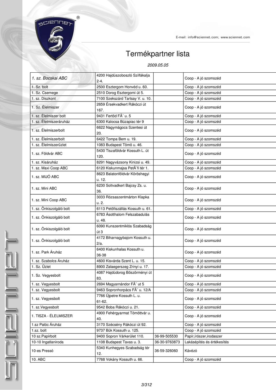 46. 1. sz. Földvár ABC 5430 Tiszaföldvár Kossuth L. út 120. 1. sz. Kisáruház 8291 Nagyvázsony Kinizsi u. 49. 1. sz. Maxi Coop ABC 6120 Kiskunmajsa PetÃ fi tér 1. 1. sz. MIJÓ ABC 8623 Balatonföldvár Köröshegyi u.