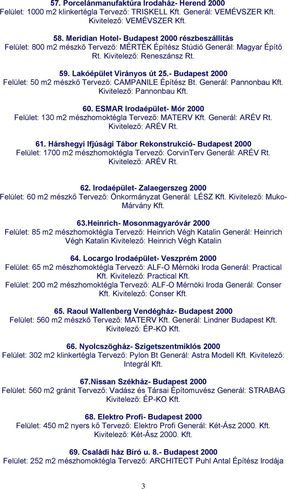 - Budapest 2000 Felület: 50 m2 mészkő Tervező: CAMPANILE Építész Bt. Generál: Pannonbau Kft. Kivitelező: Pannonbau Kft. 60.