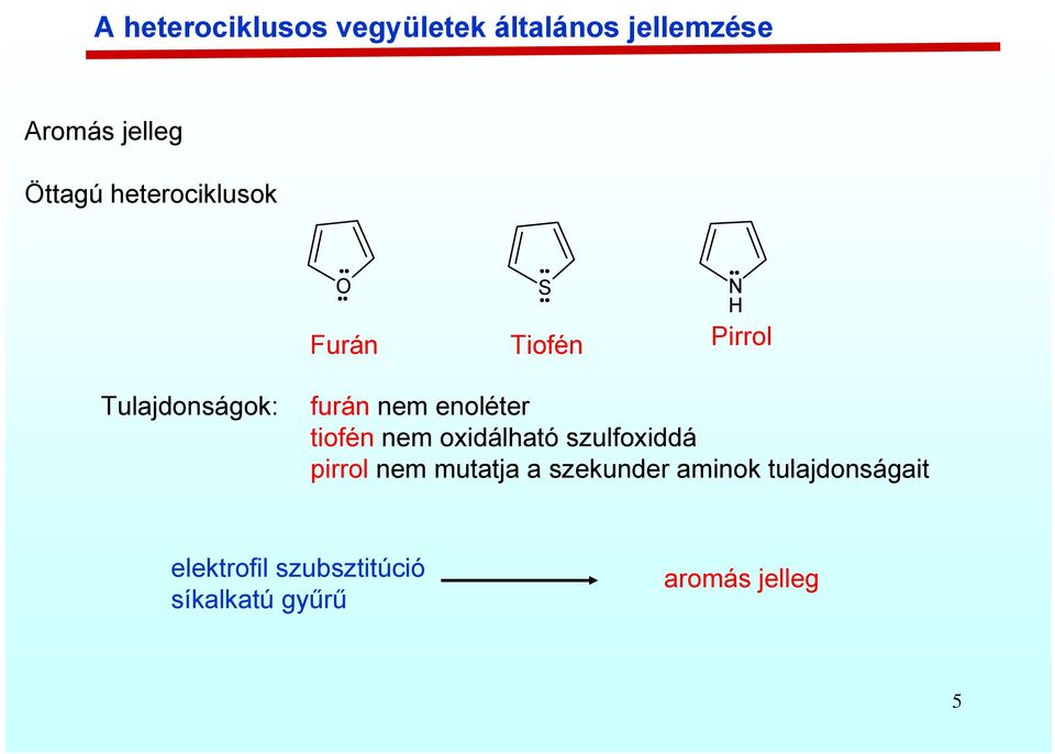 tiofén nem oxidálható szulfoxiddá pirrol nem mutatja a szekunder