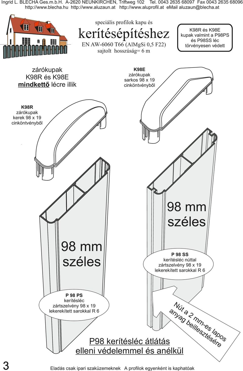 kerítésléc zártszelvény 98 x 19 lekerekített sarokkal R 6 P 98 SS kerítésléc núttal zártszelvény 98 x 19 lekerekített