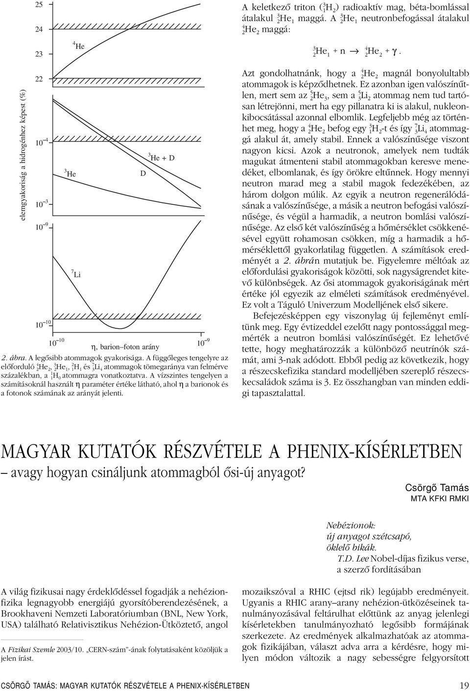 A függôleges tengelyre az elôforduló 4 2He 2, 3 2He 1, 2 1H 1 és 7 3Li 4 atommagok tömegaránya van felmérve százalékban, a 1 1H 0 atommagra vonatkoztatva.