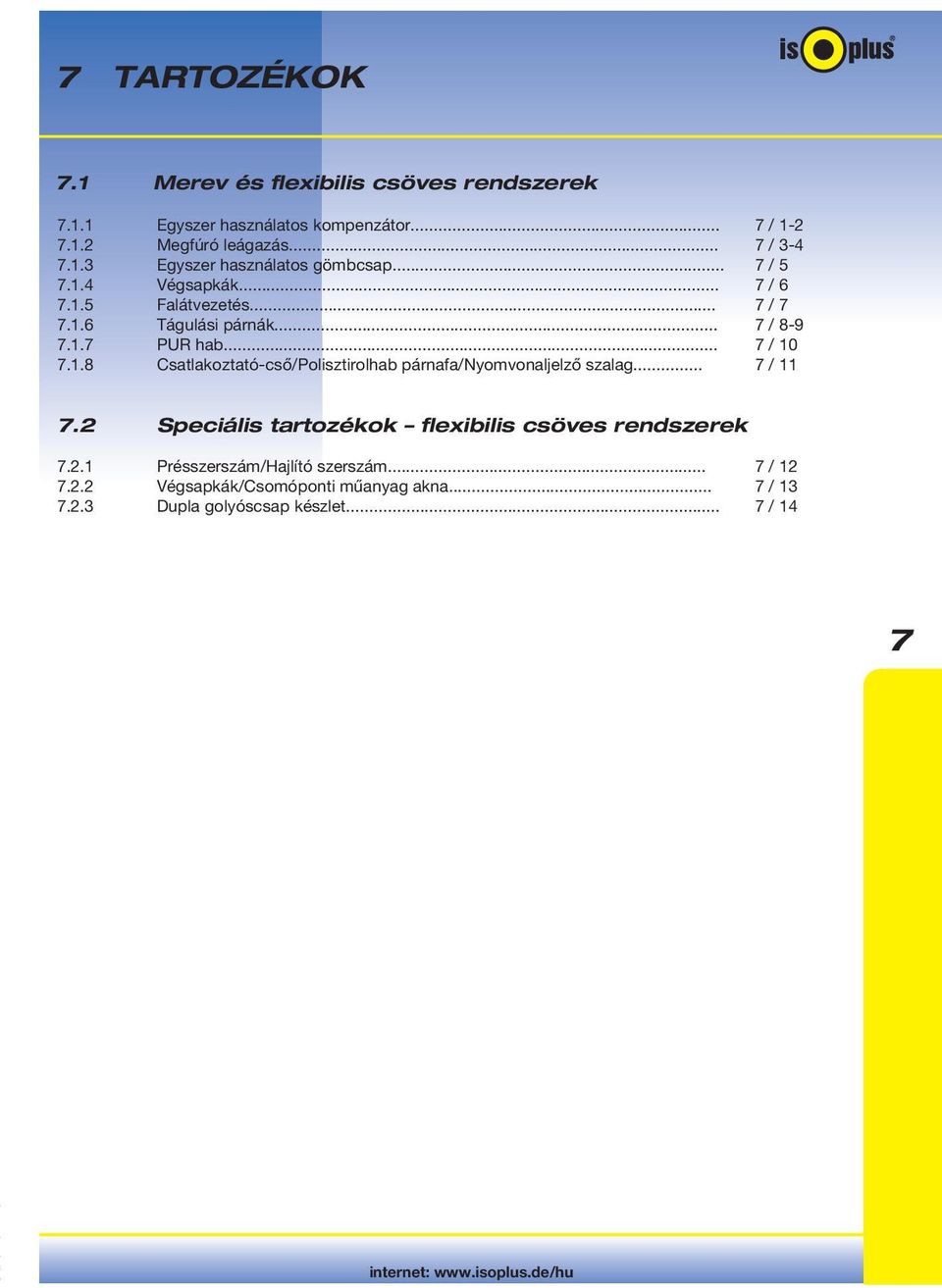 .. 7 / 11 7.2 Speciális tartozékok flexibilis csöves rendszerek 7.2.1 Présszerszám/Hajlító szerszám... 7 / 12 7.2.2 Végsapkák/Csomóponti műanyag akna.