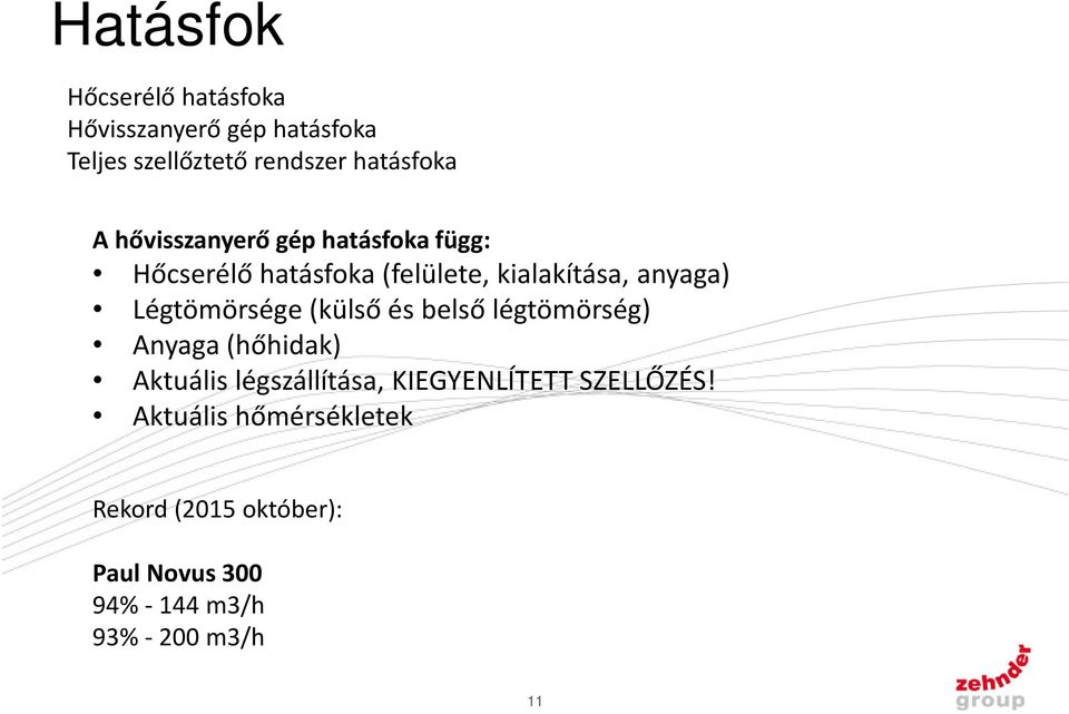 Légtömörsége (külső és belső légtömörség) Anyaga (hőhidak) Aktuális légszállítása,