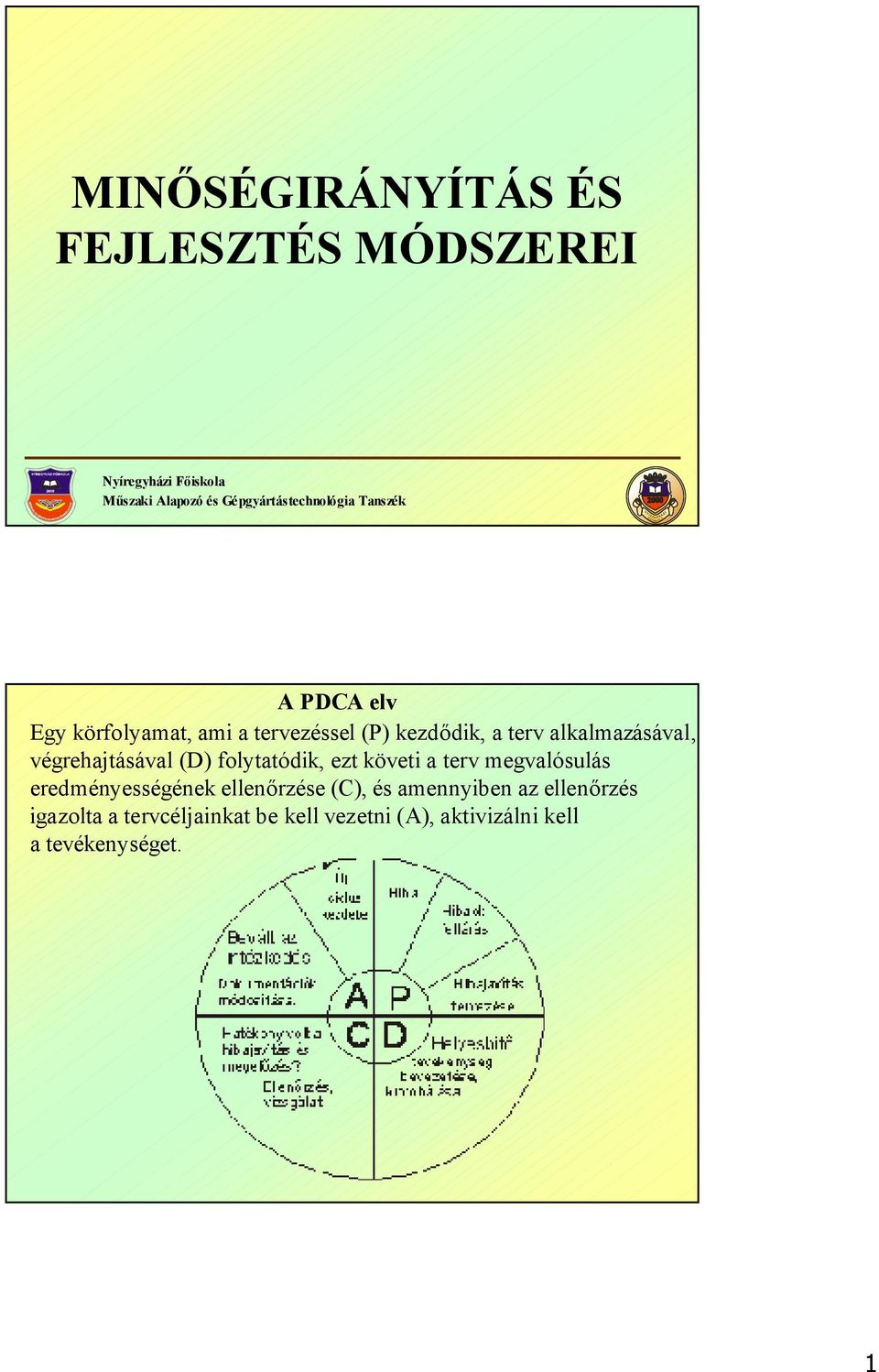 alkalmazásával, végrehajtásával (D) folytatódik, ezt követi a terv megvalósulás eredményességének