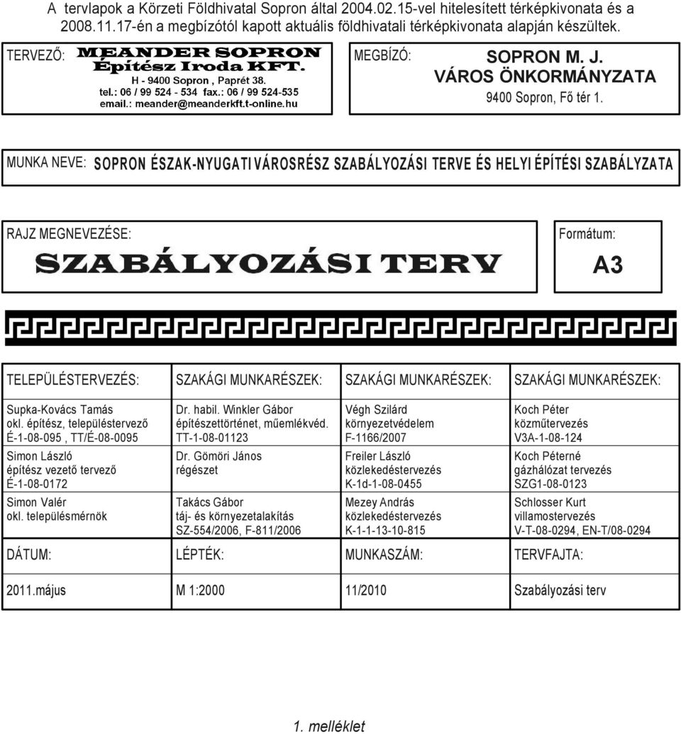 MUNA NV: SOPON ÉA-NYUGATI VÁOSÉ ABÁLYOZÁSI TV ÉS LYI ÉPÍTÉSI ABÁLYZATA AJZ MGNVZÉS: Formátum: A TLPÜLÉSTVZÉS: AÁGI MUNAÉ: AÁGI MUNAÉ: AÁGI MUNAÉ: Supka-ovács Tamás okl.