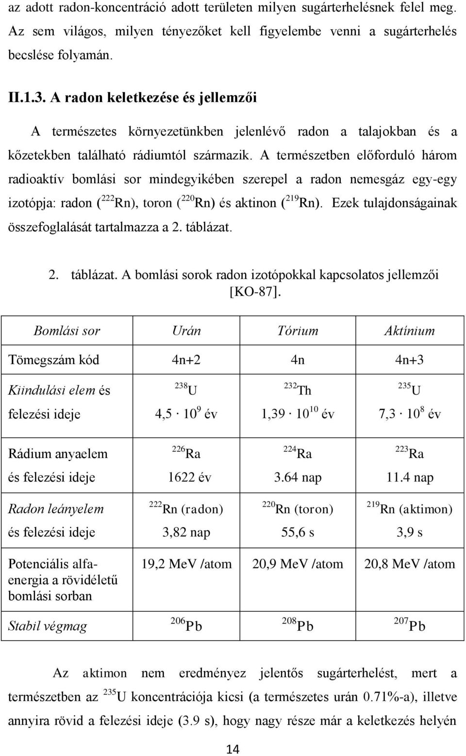 A terészetben előforduló háro radioaktív bolási sor indegyikében szerepel a radon neesgáz egy-egy izotópja: radon ( 222 Rn), toron ( 220 Rn) és aktinon ( 219 Rn).