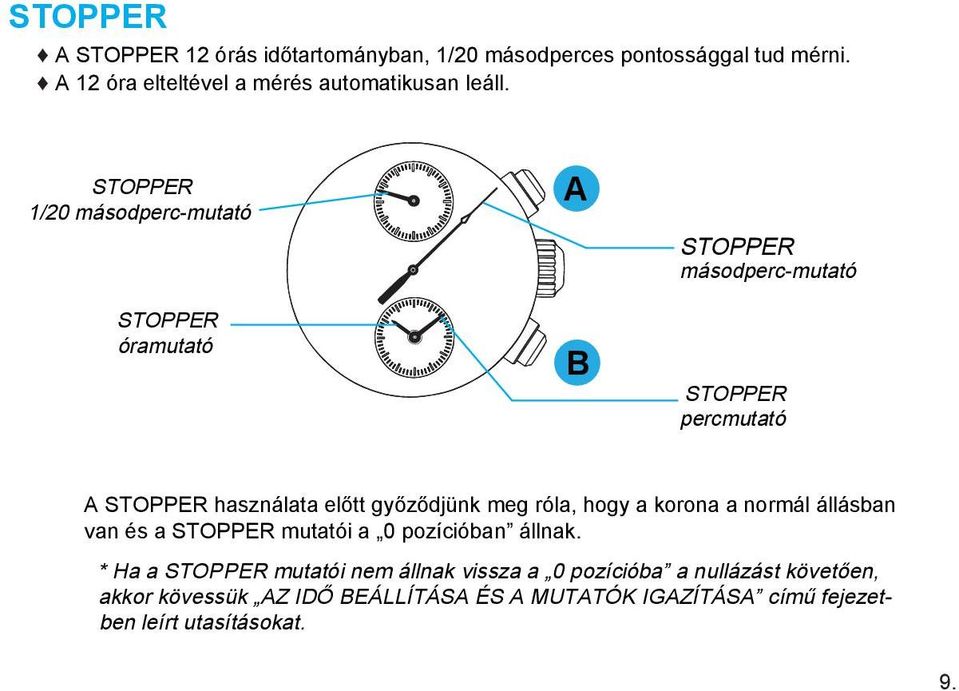 1/20 másodperc-mutató 6 A másodperc-mutató óramutató B percmutató A használata előtt győződjünk meg róla, hogy a