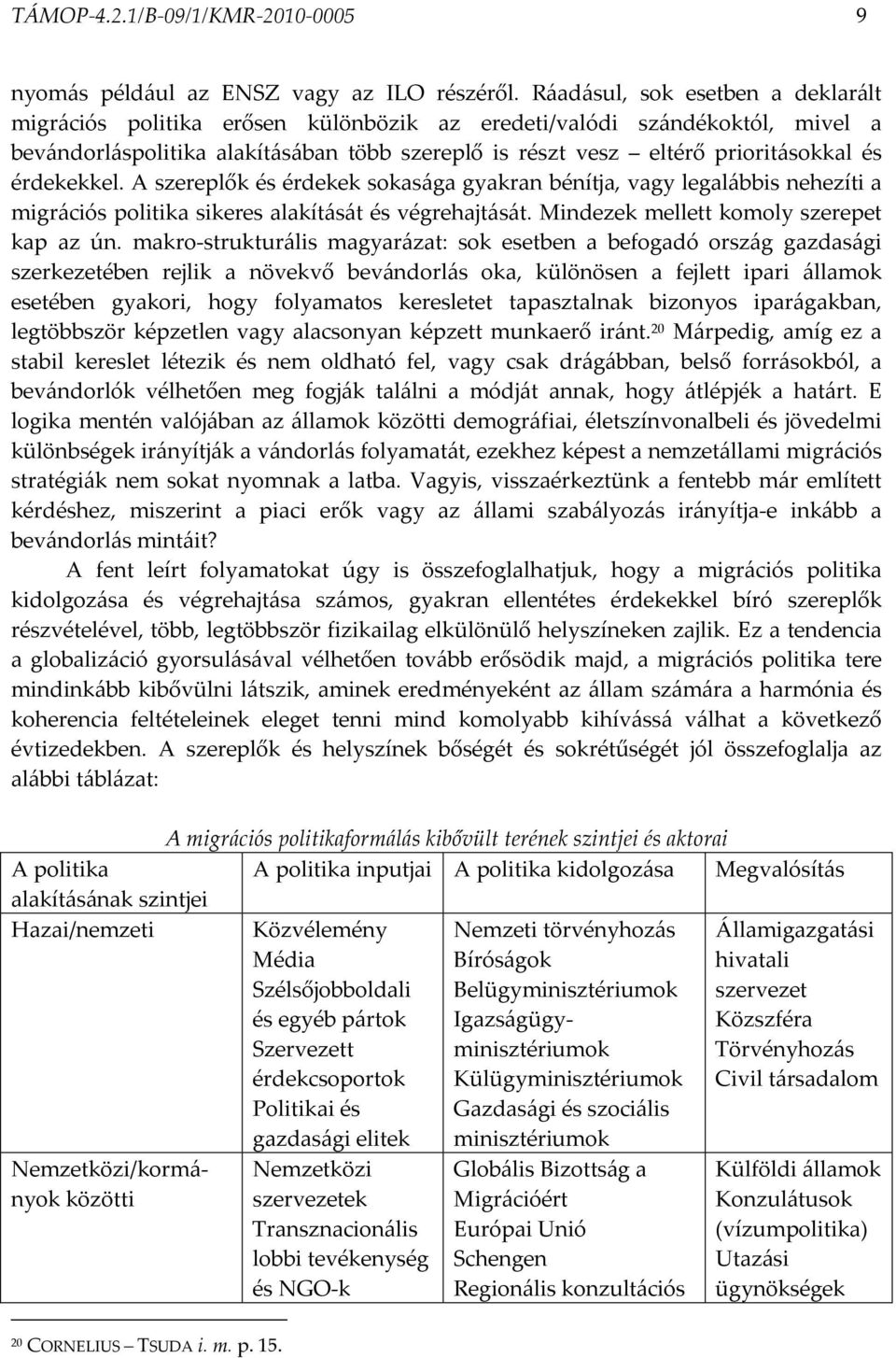 érdekekkel. A szereplők és érdekek sokasága gyakran bénítja, vagy legalábbis nehezíti a migrációs politika sikeres alakítását és végrehajtását. Mindezek mellett komoly szerepet kap az ún.