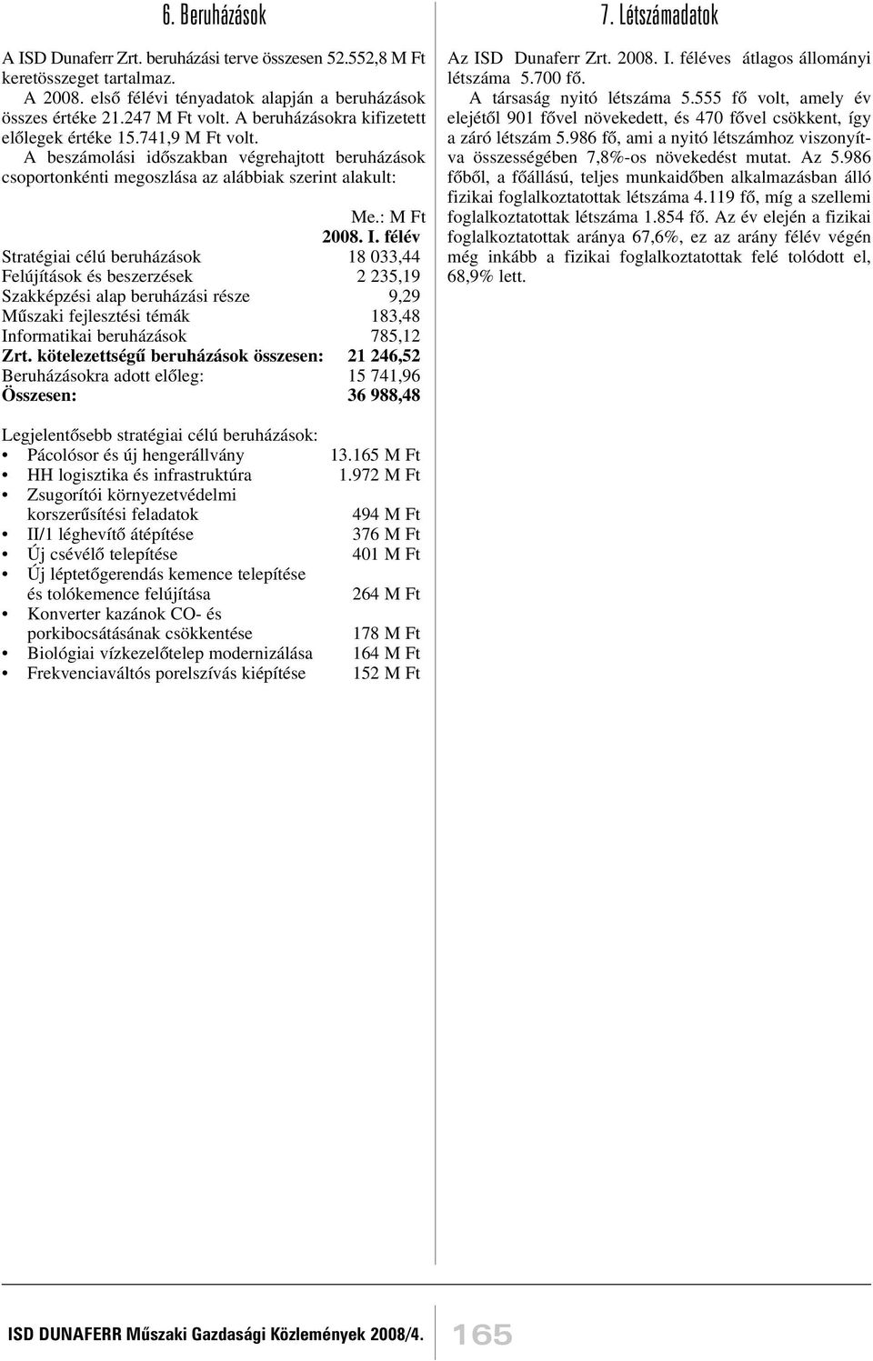 félév Stratégiai célú beruházások 18 033,44 Felújítások és beszerzések 2 235,19 Szakképzési alap beruházási része 9,29 Mûszaki fejlesztési témák 183,48 Informatikai beruházások 785,12 Zrt.