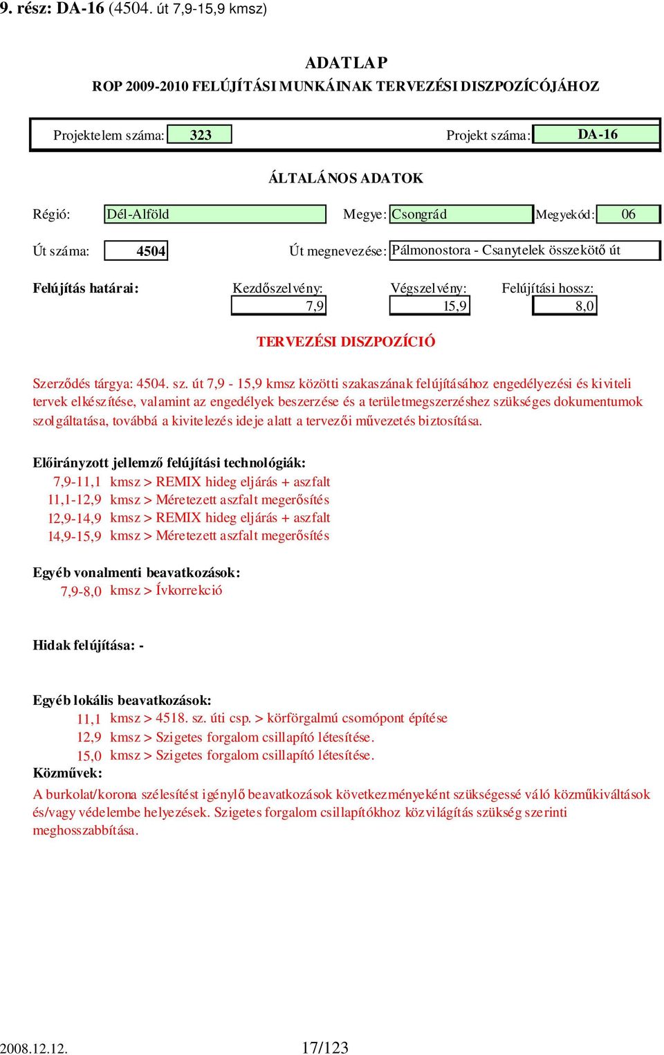 Szerződés tárgya: 4504. sz.