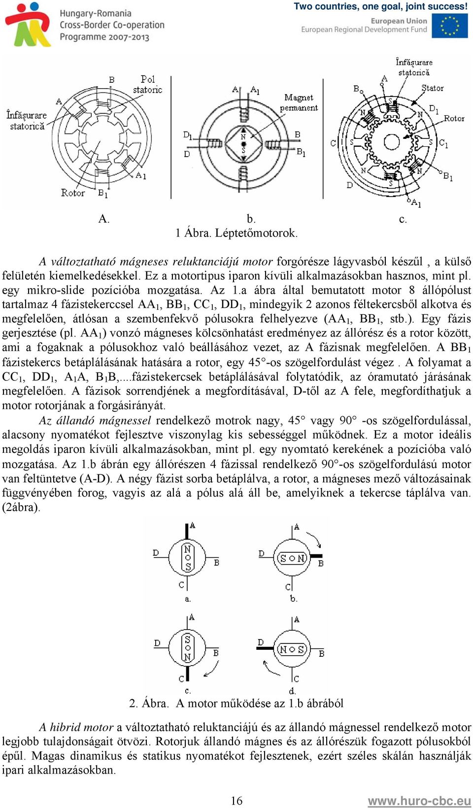 a ábra által bemutatott motor 8 állópólust tartalmaz 4 fázistekerccsel AA 1, BB 1, CC 1, DD 1, mindegyik 2 azonos féltekercsből alkotva és megfelelően, átlósan a szembenfekvő pólusokra felhelyezve