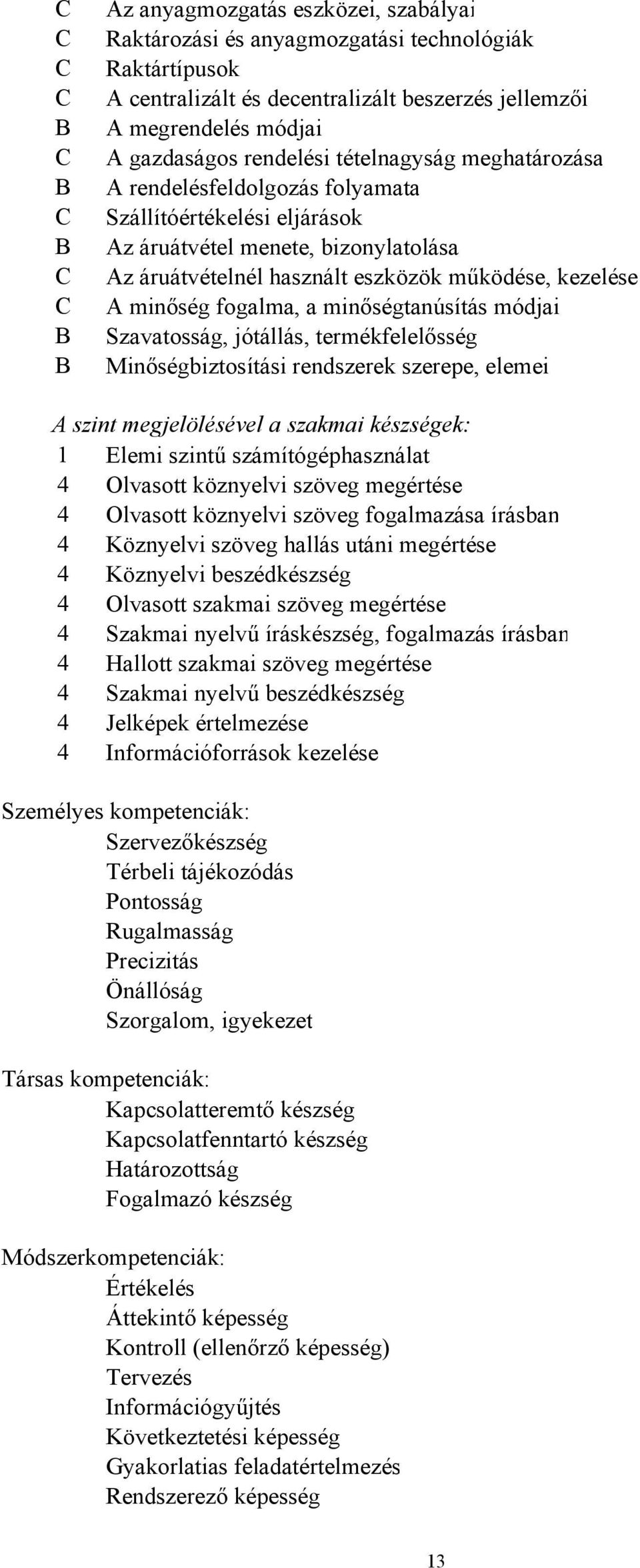 A minőség fogalma, a minőségtanúsítás módjai Szavatosság, jótállás, termékfelelősség Minőségbiztosítási rendszerek szerepe, elemei A szint megjelölésével a szakmai készségek: 1 Elemi szintű