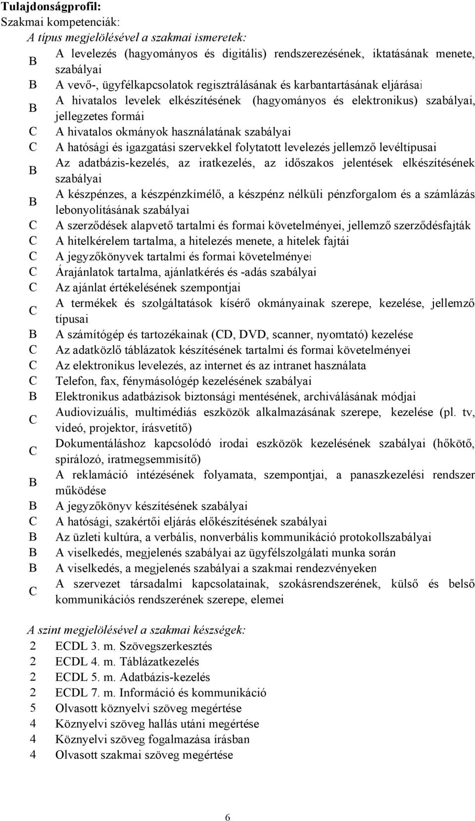 szabályai C A hatósági és igazgatási szervekkel folytatott levelezés jellemző levéltípusai Az adatbázis-kezelés, az iratkezelés, az időszakos jelentések elkészítésének B szabályai A készpénzes, a