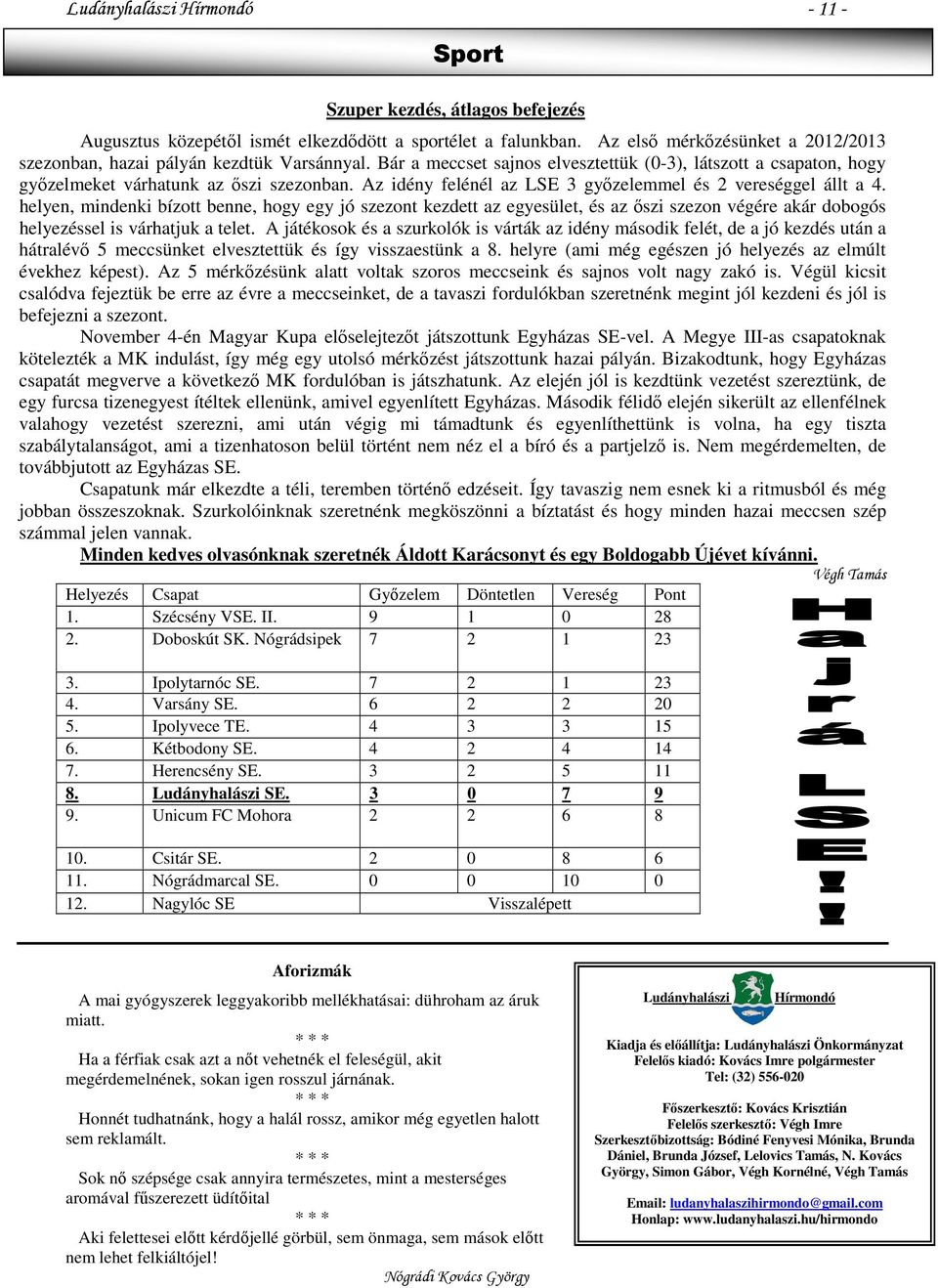 Az idény felénél az LSE 3 győzelemmel és 2 vereséggel állt a 4.