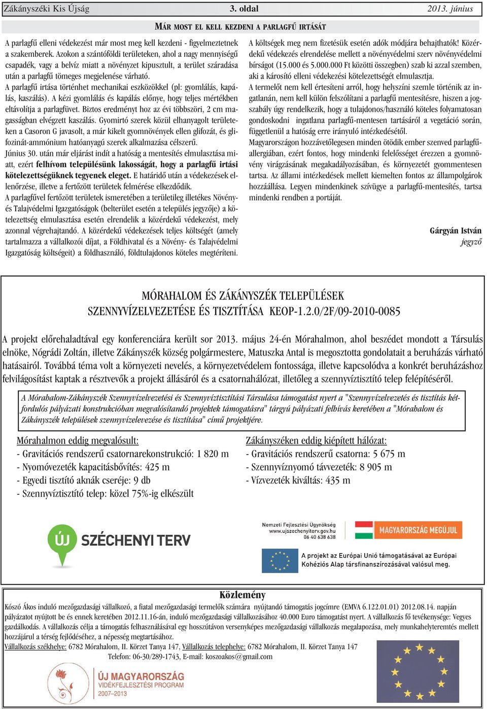 A parlagfû irtása történhet mechanikai eszközökkel (pl: gyomlálás, kapálás, kaszálás). A kézi gyomlálás és kapálás elõnye, hogy teljes mértékben eltávolítja a parlagfüvet.