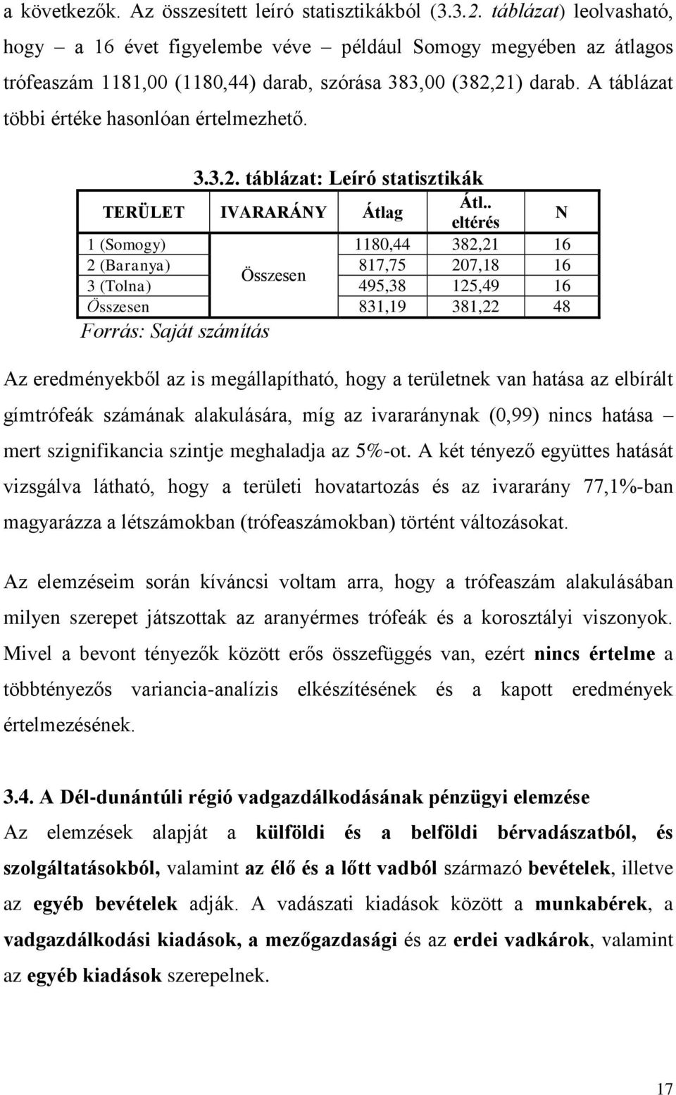 A táblázat többi értéke hasonlóan értelmezhető. 3.3.2. táblázat: Leíró statisztikák TERÜLET IVARARÁNY Átlag Átl.