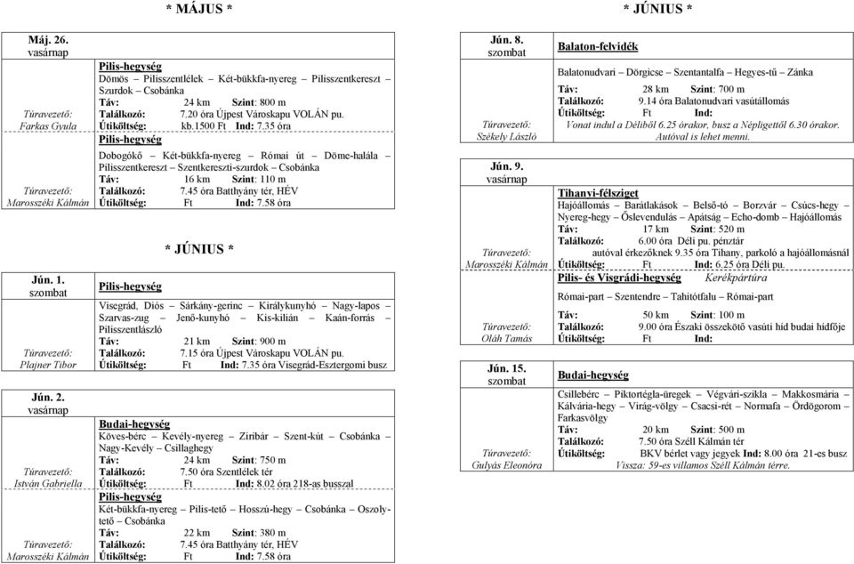 58 óra * JÚNIUS * Visegrád, Diós Sárkány-gerinc Királykunyhó Nagy-lapos Szarvas-zug Jenő-kunyhó Kis-kilián Kaán-forrás Pilisszentlászló Táv: 21 km Szint: 900 m Találkozó: 7.