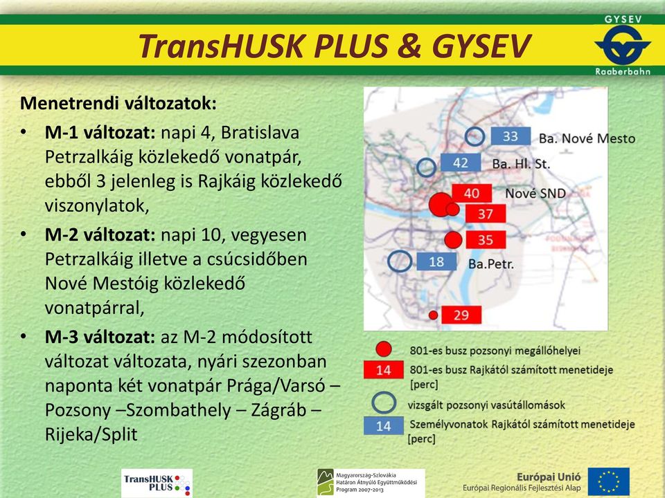 Petrzalkáig illetve a csúcsidőben Nové Mestóig közlekedő vonatpárral, M-3 változat: az M-2 módosított