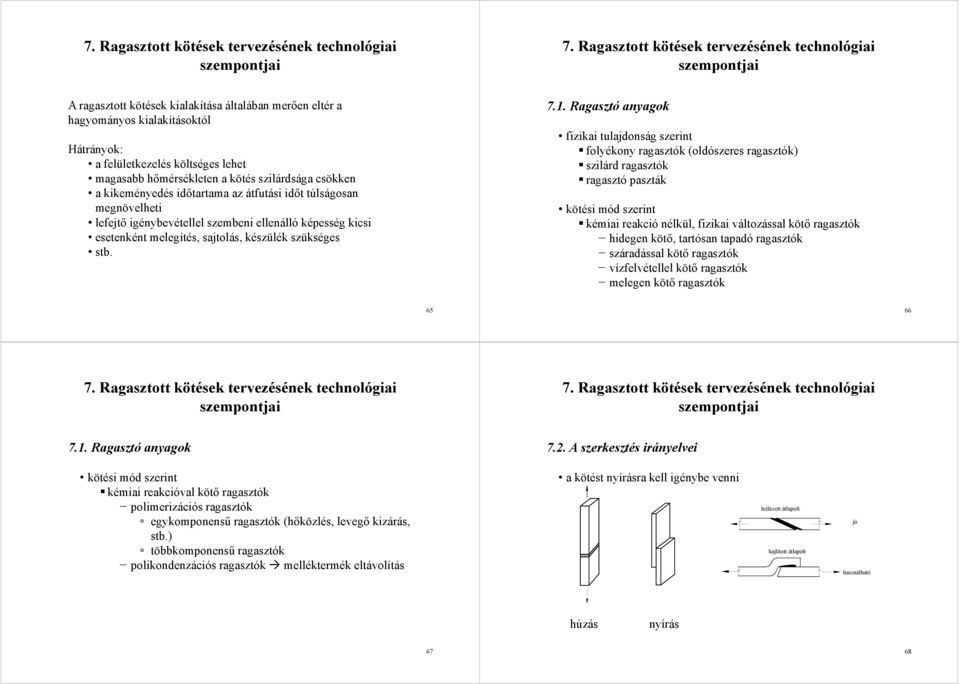 kötés szilárdsága csökken a kikeményedés időtartama az átfutási időt túlságosan megnövelheti lefejtő igénybevétellel szembeni ellenálló képesség kicsi esetenként melegítés, sajtolás, készülék