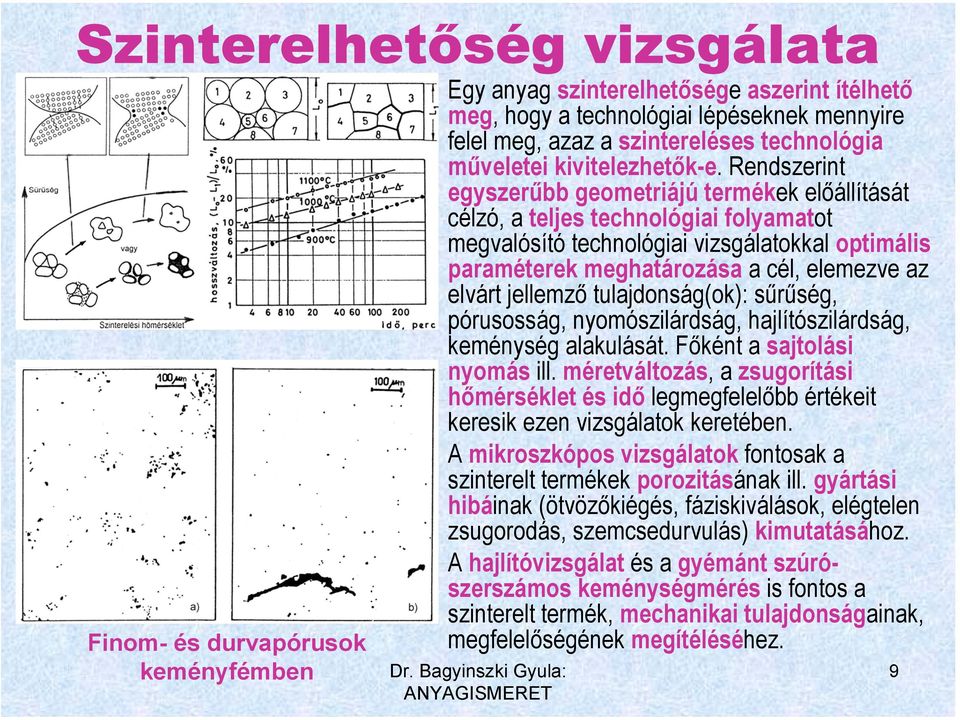 jellemző tulajdonság(ok): sűrűség, pórusosság, nyomószilárdság, hajlítószilárdság, keménység alakulását. Főként a sajtolási nyomás ill.