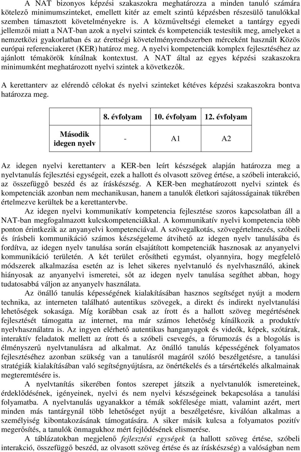 mérceként használt Közös európai referenciakeret (KER) határoz meg. A nyelvi kompetenciák komplex fejlesztéséhez az ajánlott témakörök kínálnak kontextust.