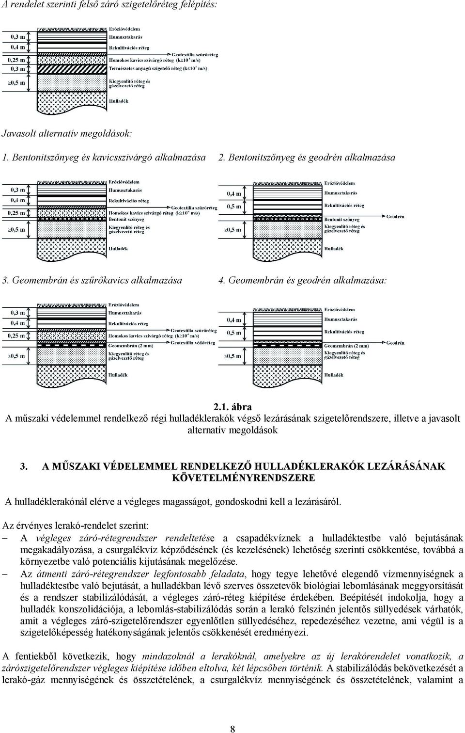 ábra A műszaki védelemmel rendelkező régi hulladéklerakók végső lezárásának szigetelőrendszere, illetve a javasolt alternatív megoldások 3.